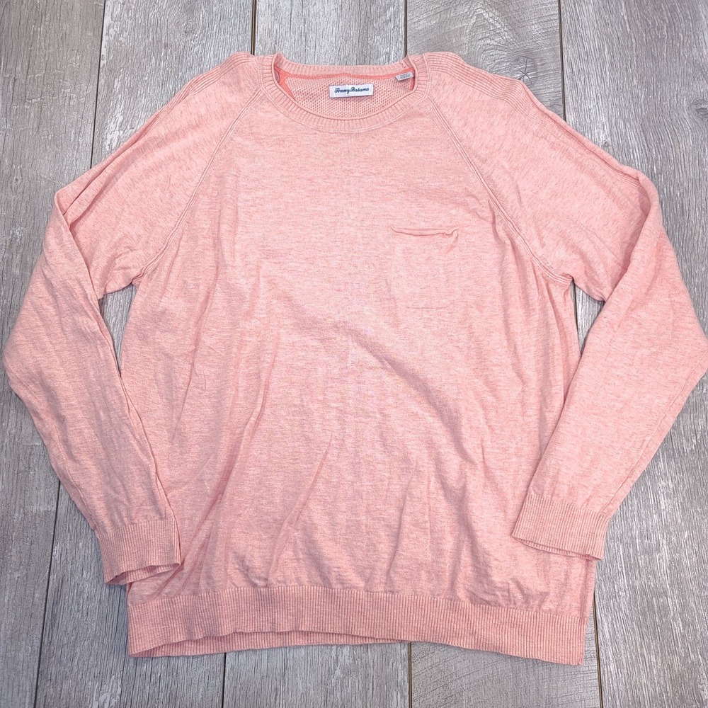 Tommy Bahama Mens XL Coral Lightweight Crewneck Pocket Sweater Pullover Top